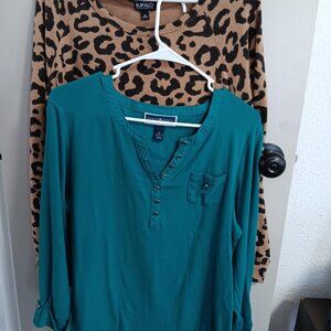 2 Womens Tops  XLG Animal Print ..Turquoise
